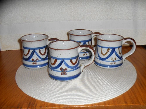 Vintage Set of 4 Speckled Stoneware Cups Mugs