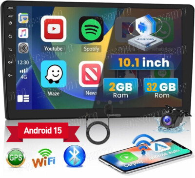 10'' Android 15 Double 2Din Car Stereo CarPlay GPS Navi WiFi BT RDS 2+32GB Radio
