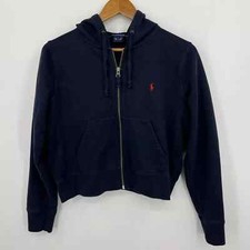 Ralph Lauren Sport Hoodie Girls Size L Navy Blue Full Zip Pony Logo Vtg 90s