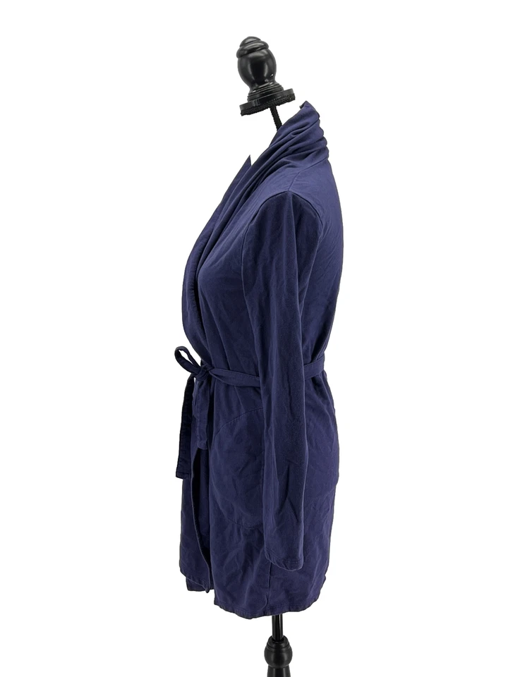 Garnet Hill женщин халат синий маленький вязаный хлопок модальная шаль воротник бедра длина - Изображение 2 из 4