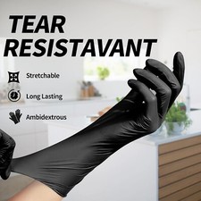 100pcs Vinyl Gloves Synthetic Exam Grade Latex & Powder Free Food Safe- Black