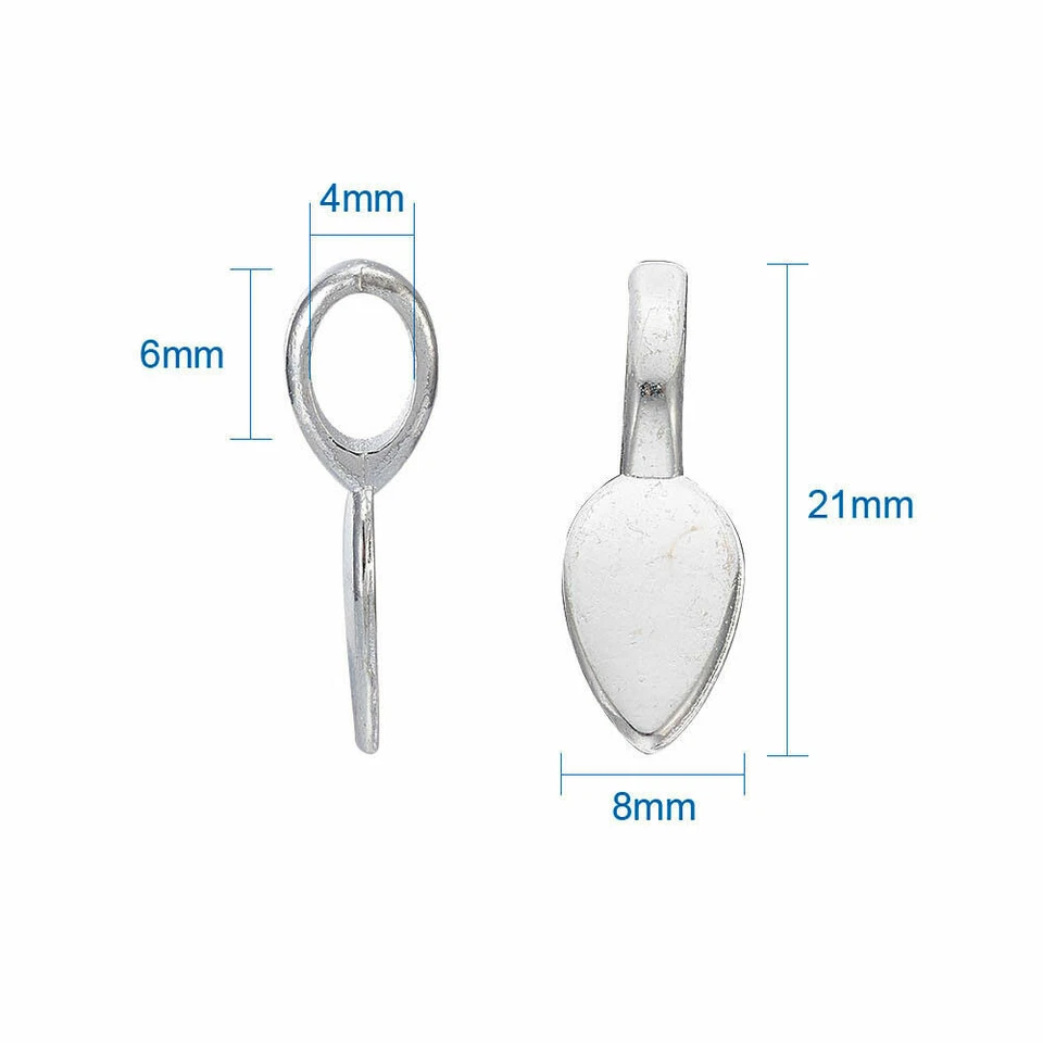 50 шт. Тибетский Сплав Клей На Пороги Лист Плоская Подушка Подвеска Пороги Серебристый Тон 21x8 мм - Изображение 4 из 4