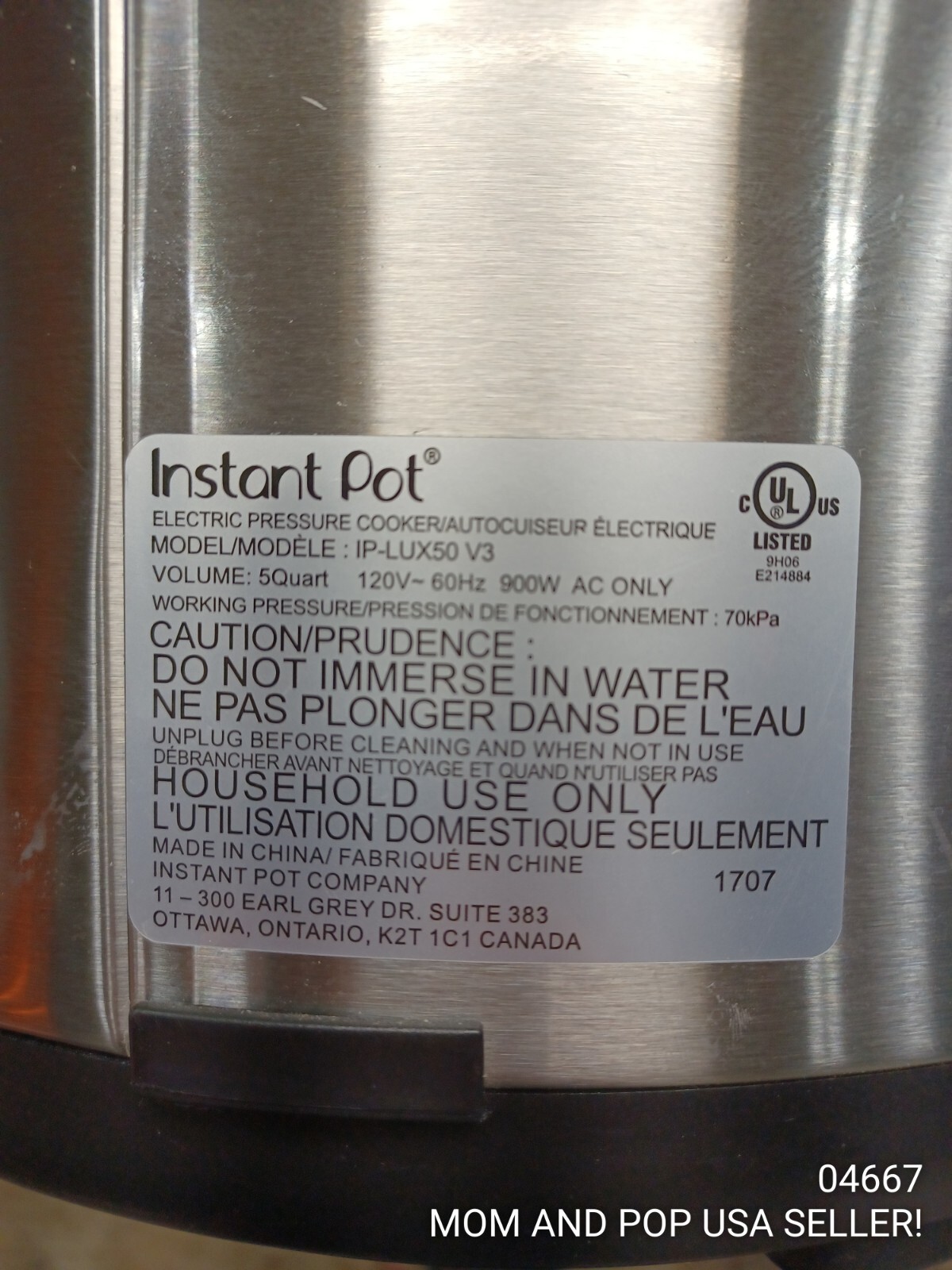 Insta Pot IP-LUX50 V3 6-in-1 Electric Corded Pressure Cooker 5 Quart