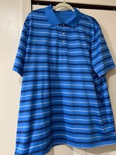 Croft & Borrow Men's Short Sleeve Shirt Performance Blue Stripe Collared SZ XXL