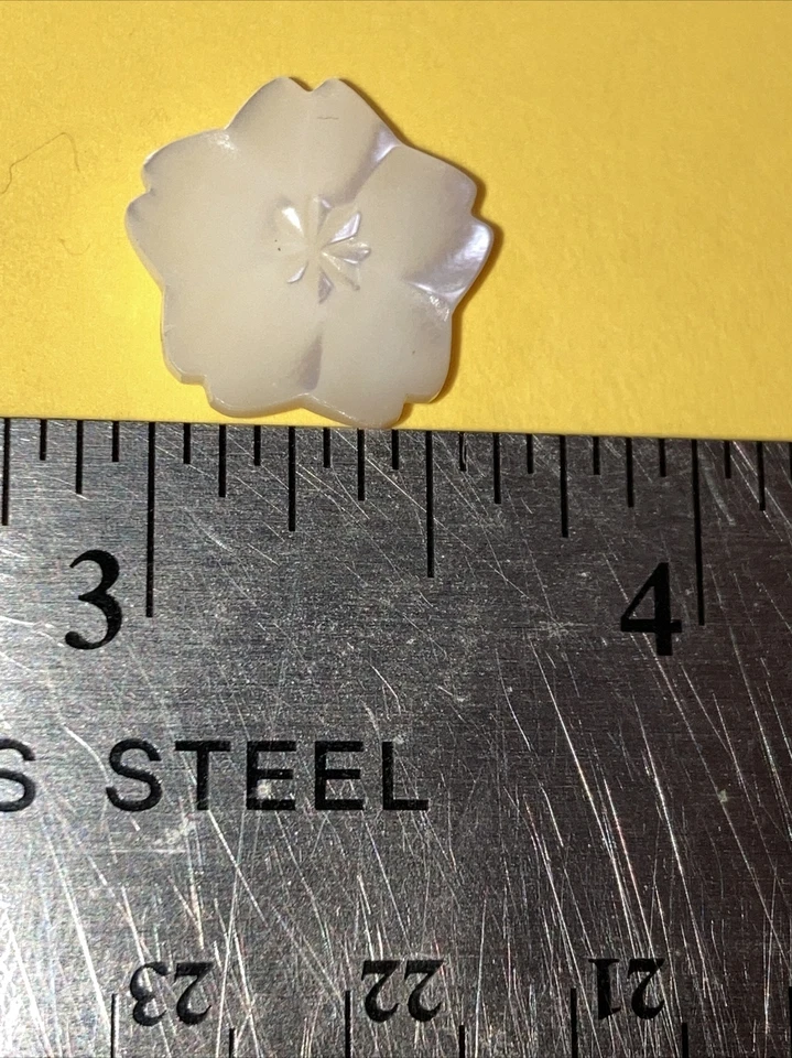 Vintage White Pearl Round Button Self Shank Carved Flower Shape 11/16" - Image 4 of 4