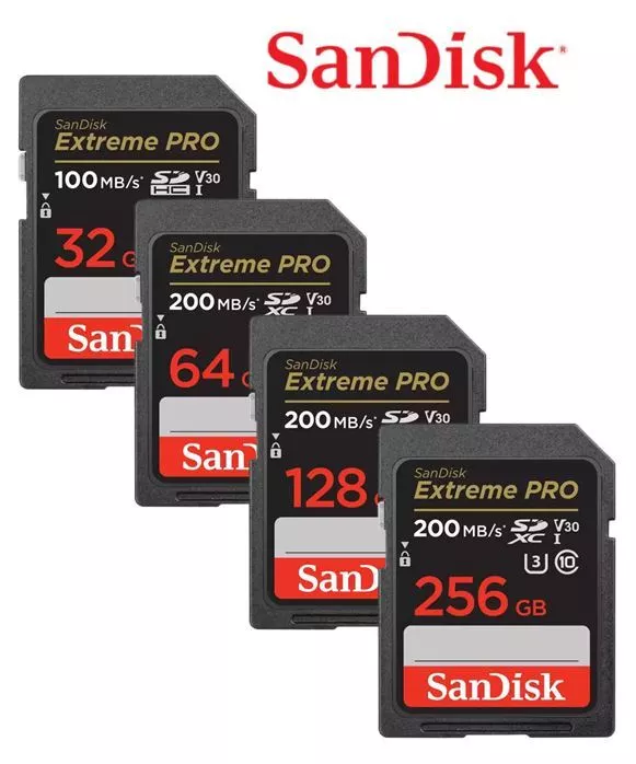 SanDisk 32GB 64GB 128GB 256GB SD SDHC SDXC EXTREME PRO 4K lot