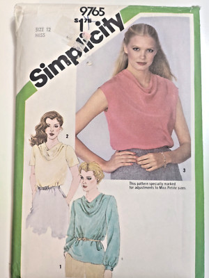 Top Blouse Slouch Drape 12 Simplicity 9765 Sewing Pattern Cut VTG Pullover Shirt