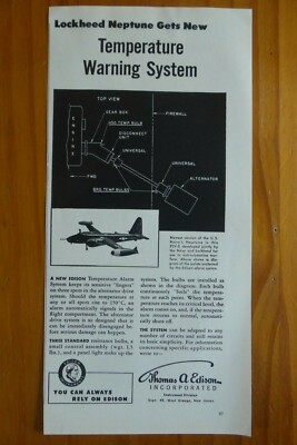 9/1953 PUB THOMAS EDISON FEUERMELDESYSTEM LOCKHEED P2V-5 NEPTUN AD