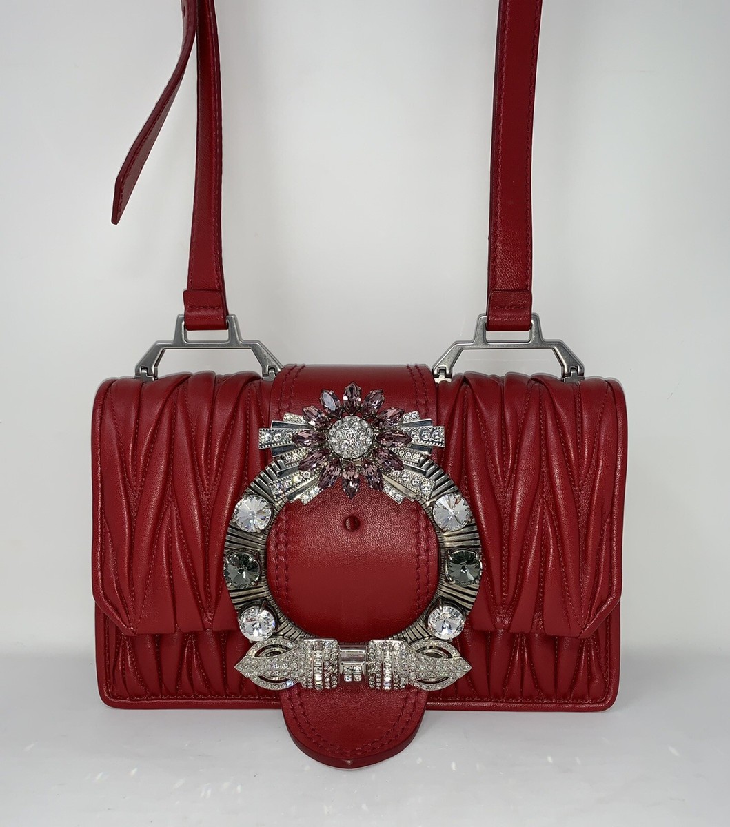 MIU MIU Lady Matelasse Red Nappa Leather Shoulder Bag Authentic