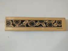 Rubber Stamp Wood Mount 1.5" x 6.5" Stampin Up Sunflower Border Floral Leaves