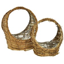 Hängender Pflanzkorb Set Natur Rebe mit Henkel Deko Blumentopf L18/22cm 2er-Set