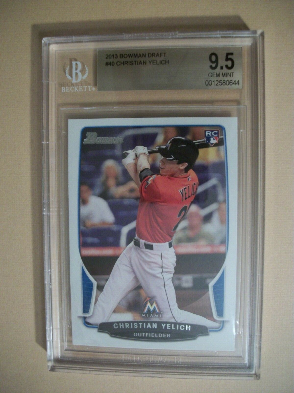 CHRISTIAN YELICH 2013 Bowman Draft #40 BGS GEM MINT 9.5 Marlins RC
