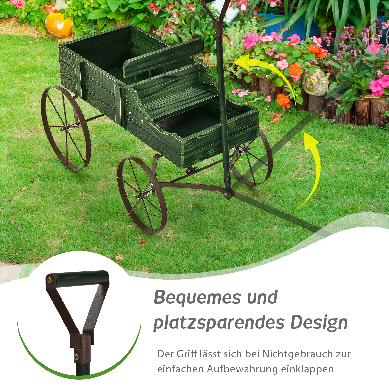 Blumenständer Holzwagen Pflanzwagen Garten Blumenwagen mit Metall