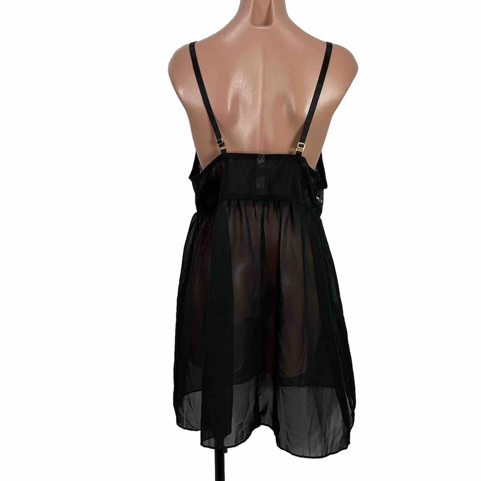 Camisola curta Cacique Negligee Babydoll feminina preta prata renda transparente 18/20 - Imagem 2 de 4