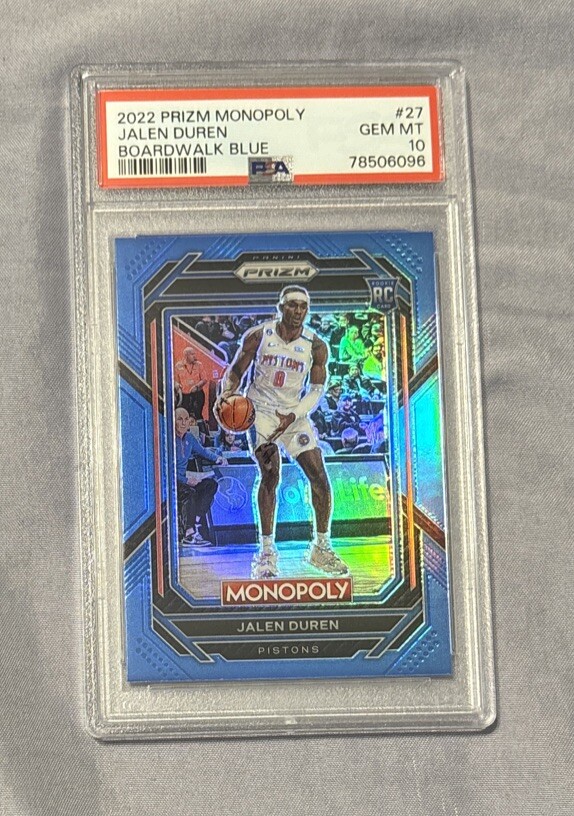 2022-23 Panini Prizm Monopoly Jalen Duren Boardwalk Blue Prizm #27 RC /15 PSA 10