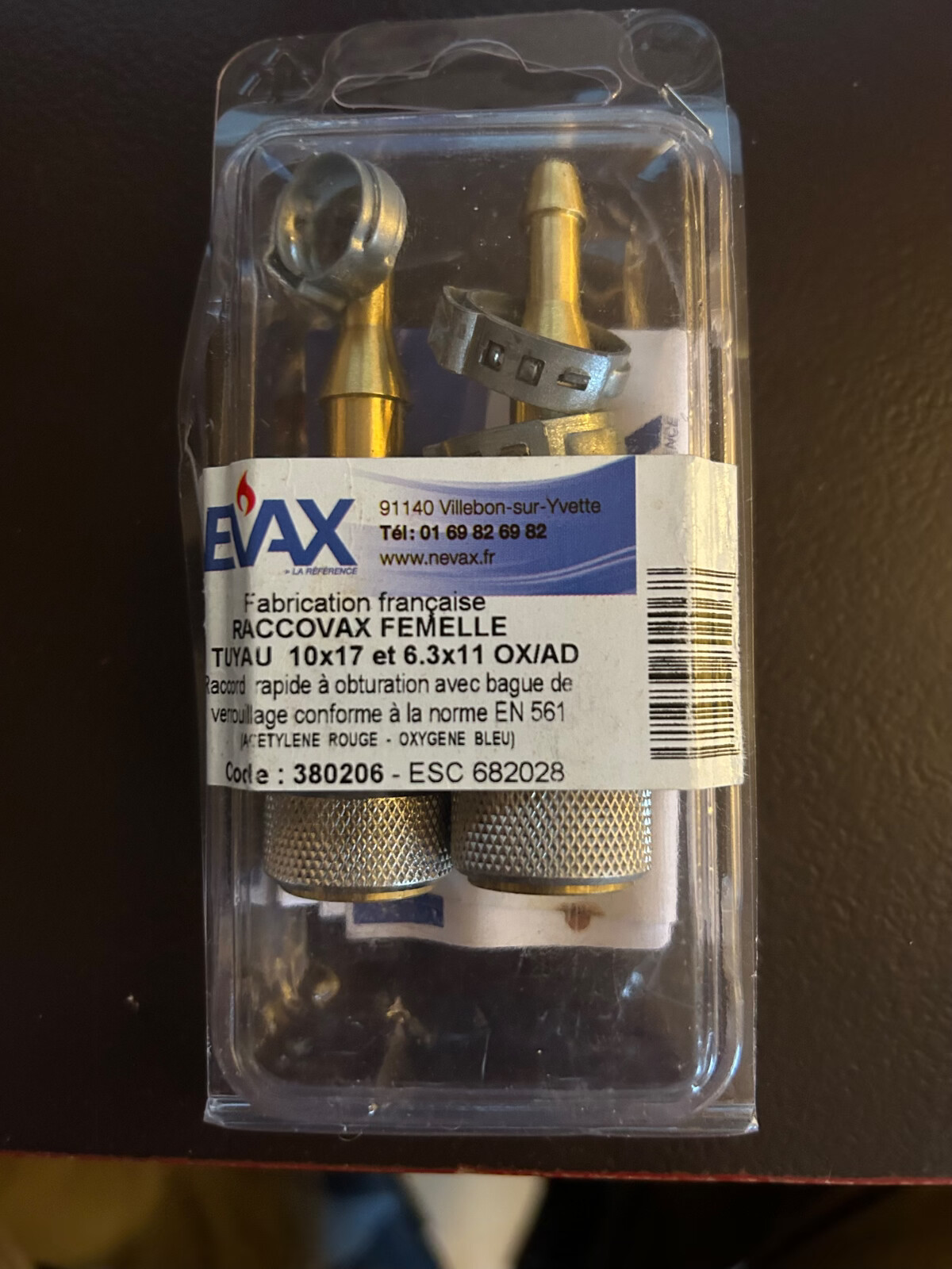 Raccord tuyau 10x17 6x11 Nevax 80206 anti-fuite oxygène acétylène