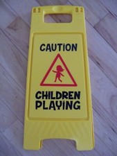 Caution Children Playing Folding Street Sign - Yellow Portable Kids Slow Down