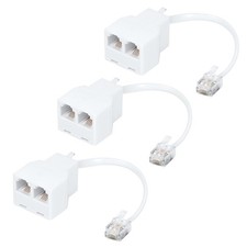 RJ11 Cable 2 Way Telephone Splitter 3 Pack, White, Splitter 6P4C Connector Li...