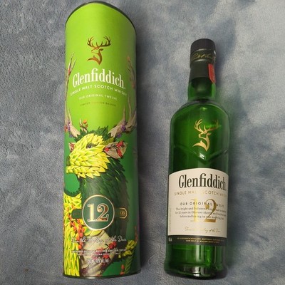 Empty 750 mL Green Bottle And Can Of Glenfiddich Single Malt Scotch Whiskey