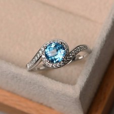 Blue Topaz Gemstone 925 Sterling Silver Women Modern Ring Duty Free
