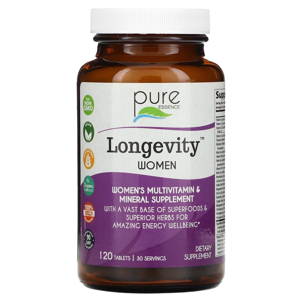 Pure Essence Longevity Women 120 Tablets Dairy-Free, Gluten-Free, No Artificial