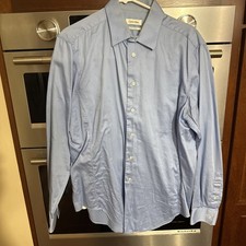 Calvin Klein Men's Slim Fit Stretch Button Front Shirt Blue Size Medium Blue