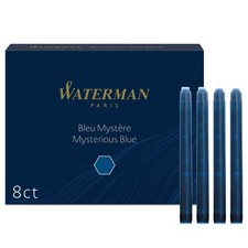 Waterman Fountain Pen Ink Cartridges, Mysterious Blue, box of 8, Multicolor