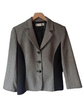 Tahari Arthur S Levine Houndstooth Blazer Women s 8 Black Ivory Career Jacket