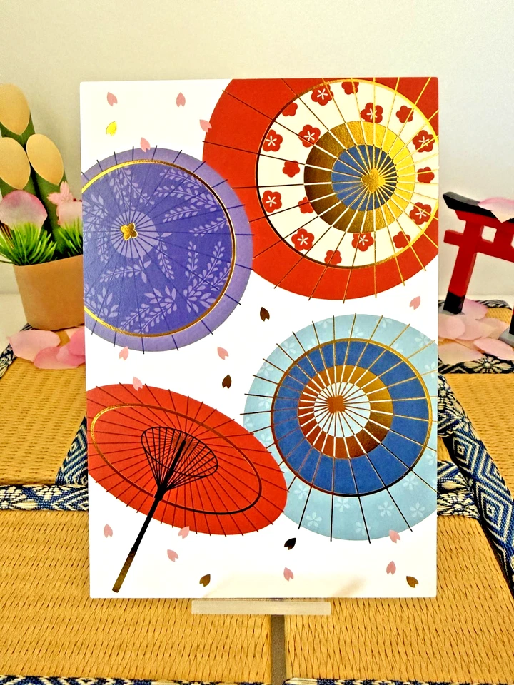 Japanese Postcards Kyoto Kabuto Umbrella Fan Set of 3 Curated in Tokyo Gift Art - Image 3 of 4