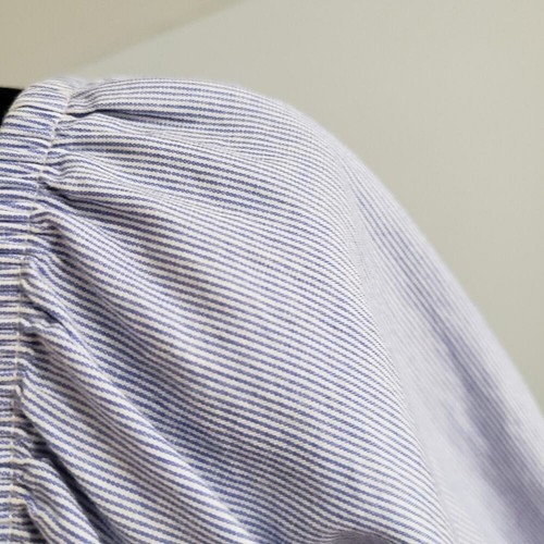 Maeve by Anthro Blue White Striped Elasticized Neck Cotton Poplin Crop Top XS - Picture 8 of 14