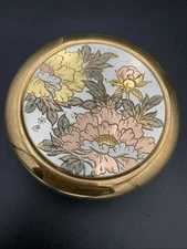 VTG Art Of Chokin Porcelain Trinket Box With Flowers 24Kt Gold Japan