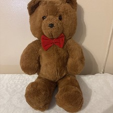 Vintage Fun Farm Dakin Bear 1986 With Red Bow 21 Inches Tall