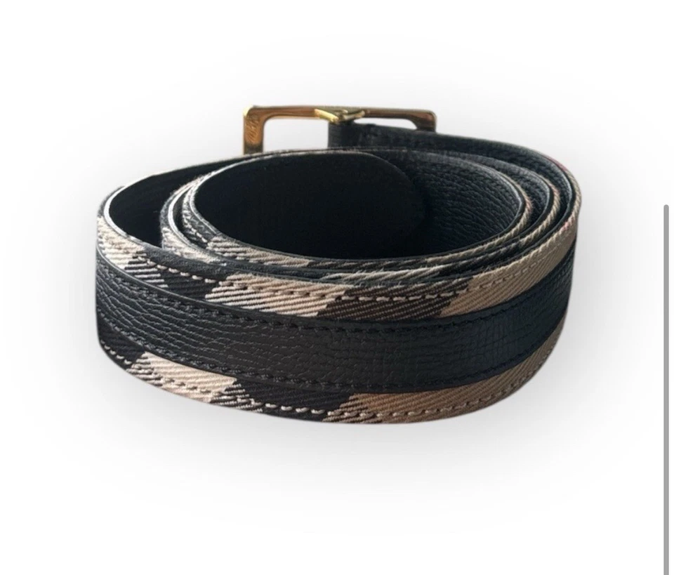 Auténtico cinturón Burberry a cuadros de cuero/lona Foto 2 de 4