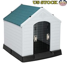 Durable Plastic Dog House Water Resistant Indoor Outdoor Kennel Medium Pets New