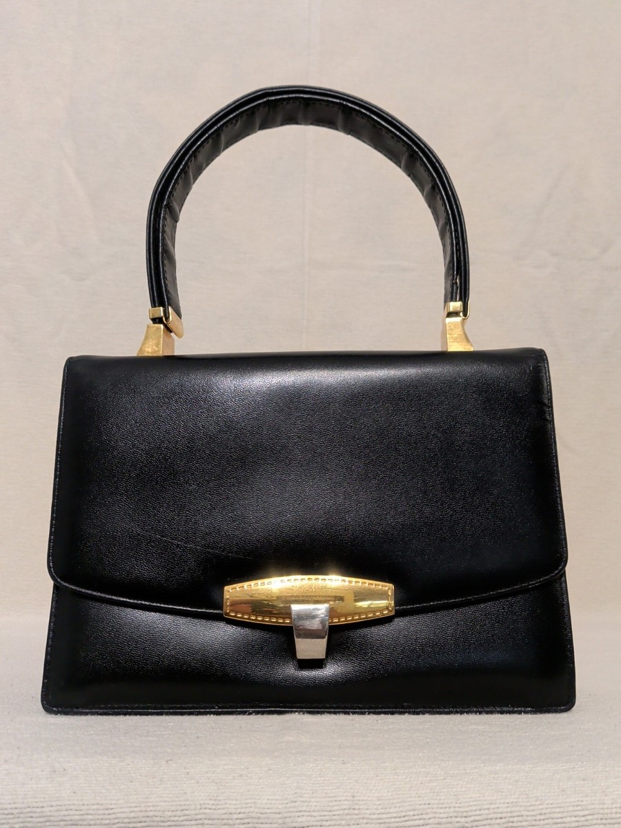 VTG 50s Koret Black 100% Leather Gold Hardware & Red Inside w/Coin
