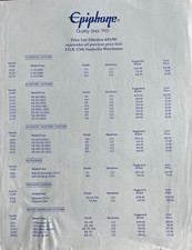Original 1990 Epiphone Guitar Bass Banjo Mandolin Retail Price List 8.5