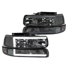 Fit 99-02 Silverado 00-06 Tahoe Suburban LED Tube Headlights+Bumper Lamps Smoke