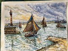 Tableau Robert L P Lavoine - aquarelle - crevettiers à Honfleur - signé
