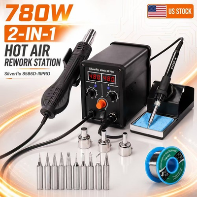#ad Digital Soldering Iron Station Hot Air Gun Desoldering Rework Station Kit $56.99