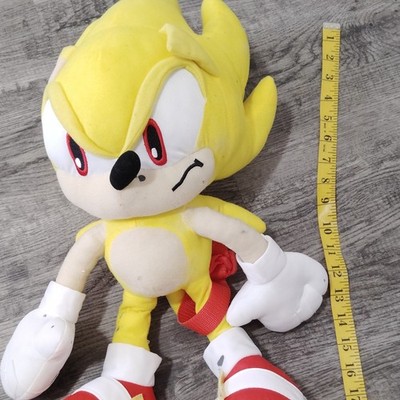 Super Sonic the Hedgehog Plush Backpack Yellow Red Straps 14 in
