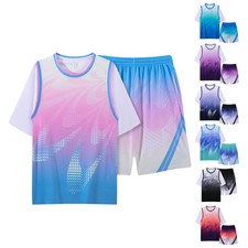 Kids Boys Outfit Football Suit Contrast Color Set Team Short Sleeve Uniform Top