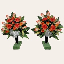 Orange Calla Lily Rose Cemetery Cone Pair
