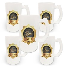 16oz Worlds Best (Relation Title) Glass 'Trigger' Handle Frosted Beer Stein