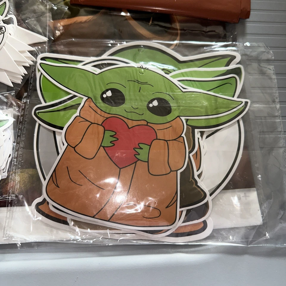 Grogu Baby Yoda Cumpleaños Banner Lámina Globos Pastel/Cupcakes Toppers Pegatinas Foto 2 de 4