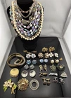 1LB VINTAGE Costume Jewelry Lot Rhinestone + SOME SIGNED CORO W Germany ALICE +