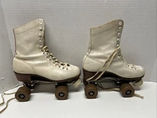 Vintage Chicago Roller Skates White Leather Size 6 Pat. 1914
