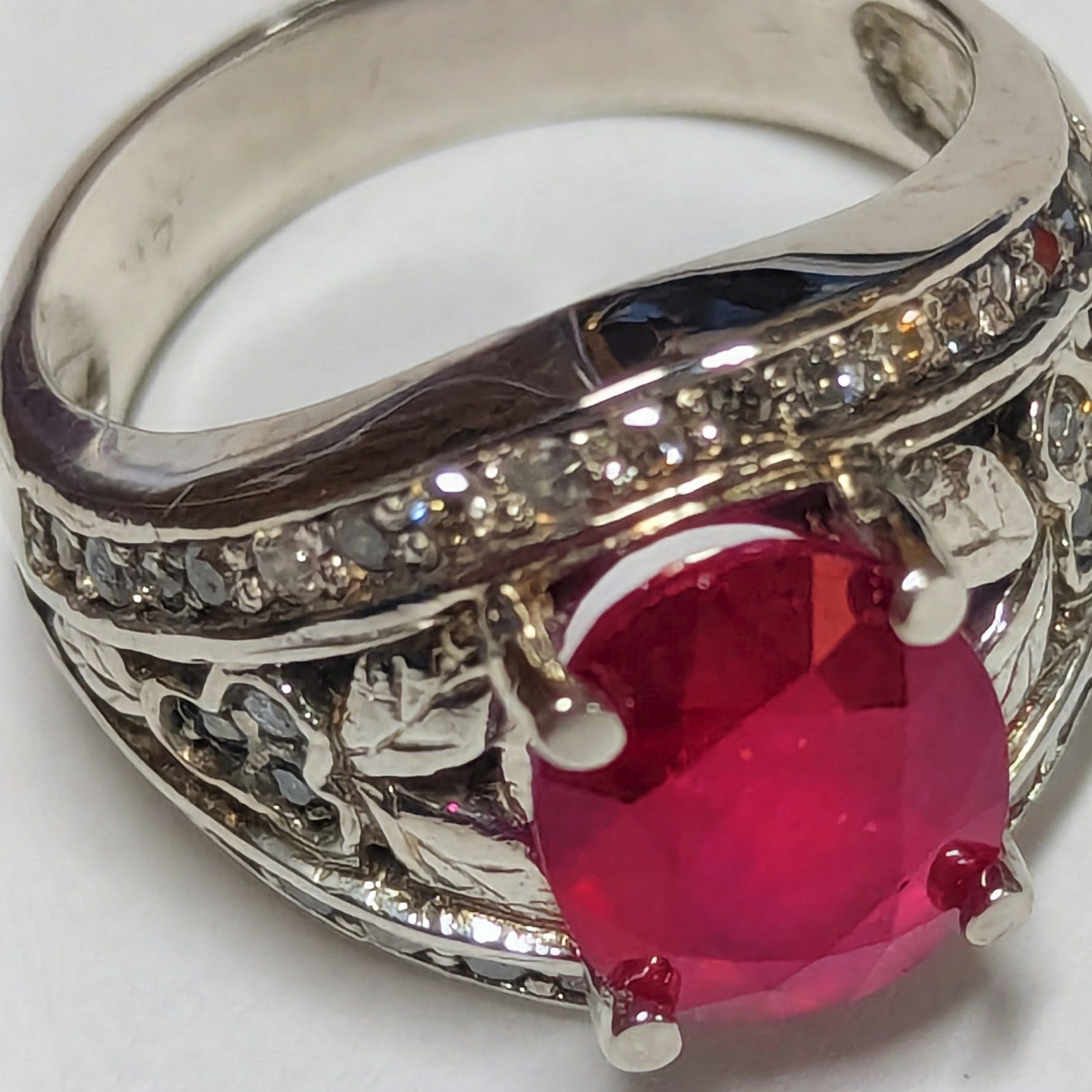 14k Solid White Gold Natural Red Ruby and Diamond… - image 7