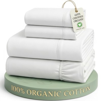 LANE LINEN 100% Organic Mercerized Cotton Pre Washed Full Size Bed Sheets, Soft