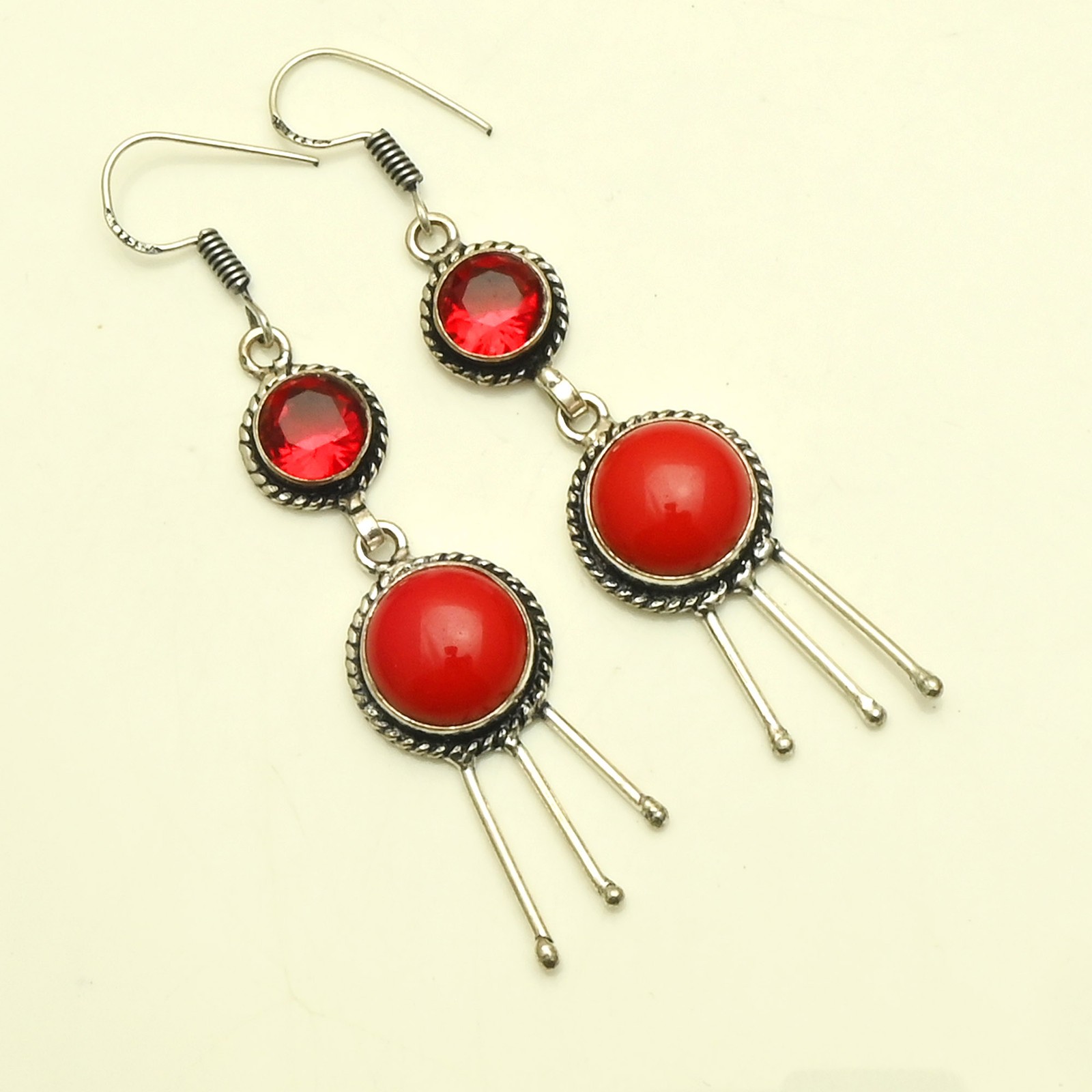 Coral Garnet Gemstone Handmade Drop Dangle Earrings Jewelry Gift 2