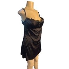 NWT Women XL Superdown Claire Black Satin Mini Slip Dress Lace Trim Bustier
